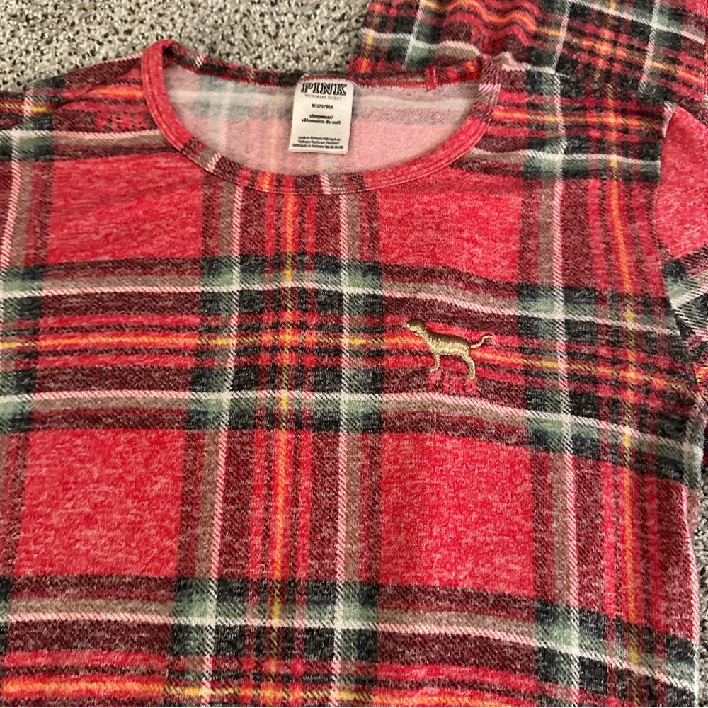 PINK Victorias Secret M Red Plaid Long John Pajama Set R $79 - Picture 6 of 12